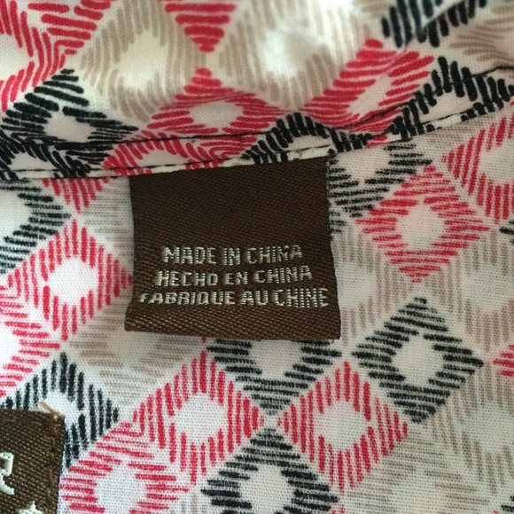 Roper Mens Western Shirt Medium Red Black Beige Square Domino Print Long Sleeve - Picture 5 of 9